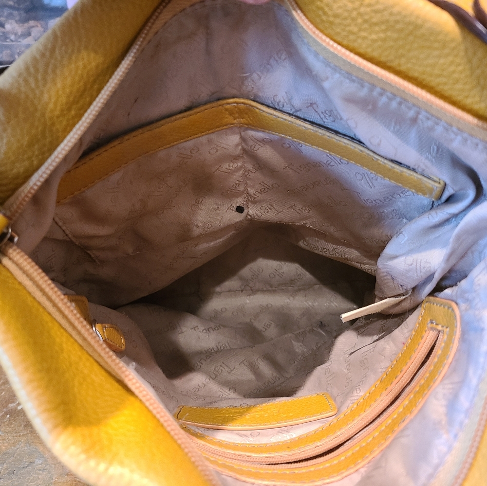 Tignanello Mustard Yellow and Brown Leather Purse/Shoulder Bag Multi Conpartment - Picture 11 of 14